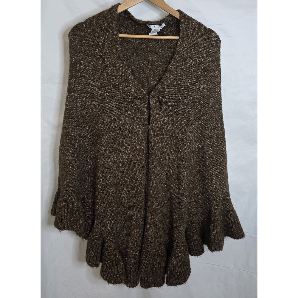 CAbi Tweed Marled Knit Reuffled Poncho Shawl